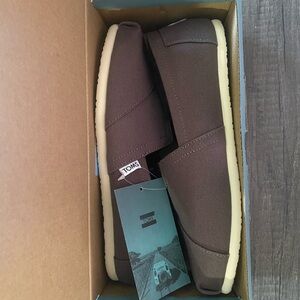 TOMS Dark Brown Canvas Slip-Ons